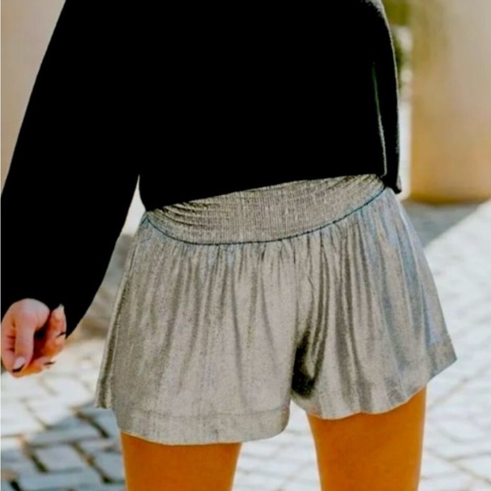 TCEC Metallic Silver High Waist Shorts